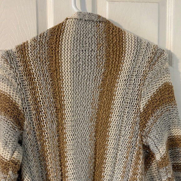 Open Front Knit Fringe Cardigan M/L Boho Neutral Striped - Picture 7 of 7